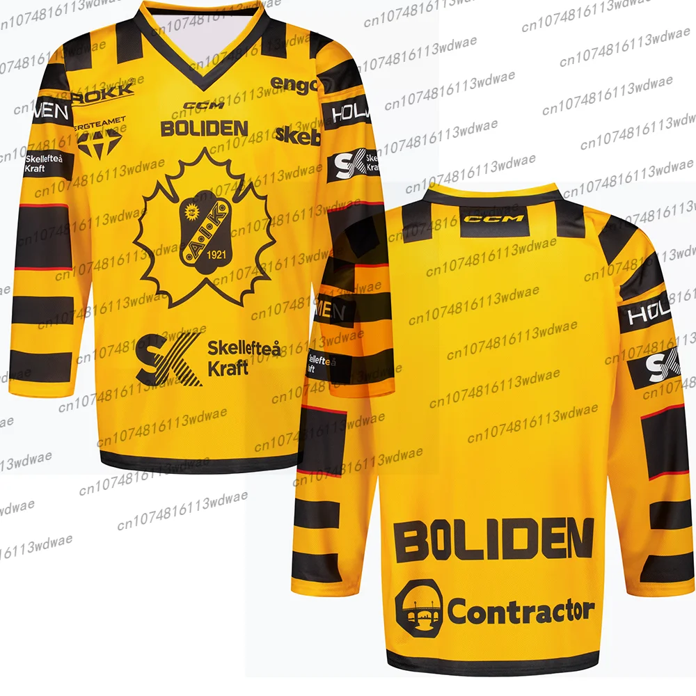 

Мужская хоккейная футболка с длинным рукавом Skellefteå AIK, быстросохнущая, домашняя форма, Швеция, 26 команд Лиги хоккея на льду