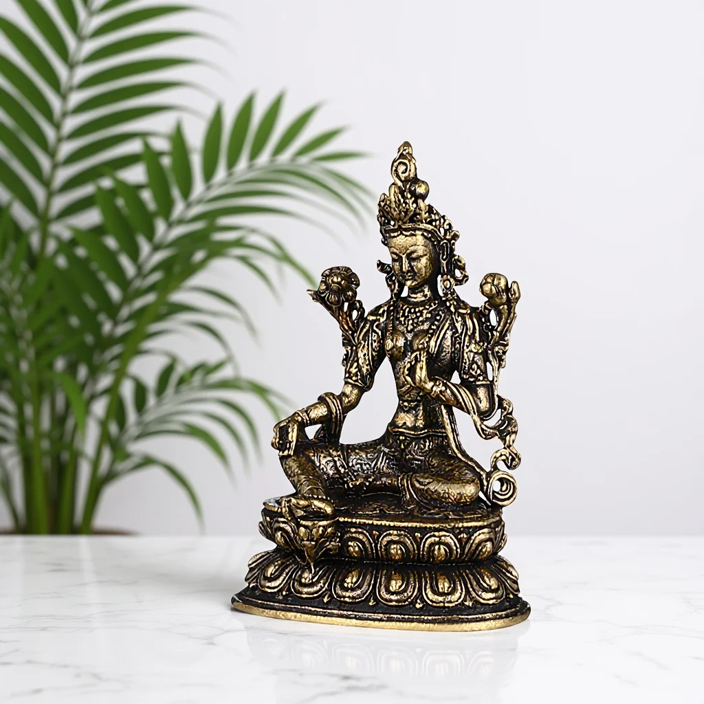 

Tara Buddha Statue Retro Brass Buddhist Sculpture for Home Office Decoration Southeast Asian Inspired Buddha Brass Ornament