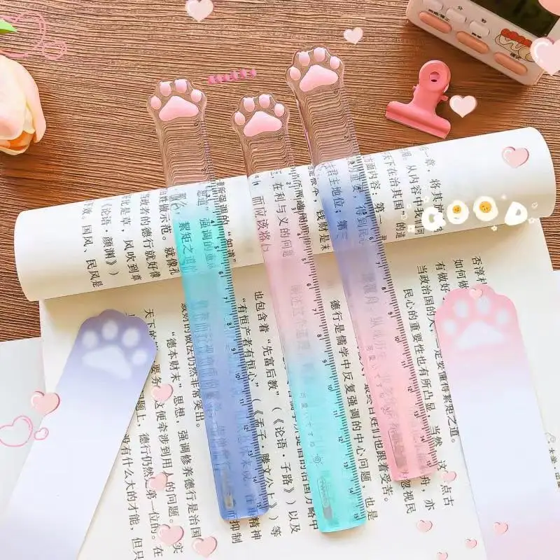 Cute Cat Paw Plastic Straight Rulers Kawaii School Office Supplies Planner Accessories Student Prize Drawing tools