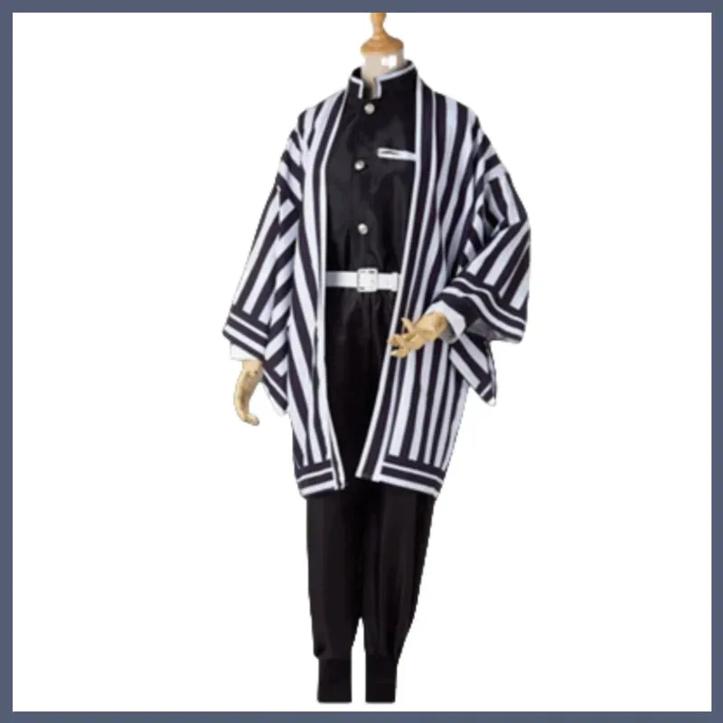 

2025 aaa Anime Iguro Obanai Cosplay Costume Hashira Member Stripe Shawl Coat Black Fight Uniform Wig Man Woman Christmas Party S