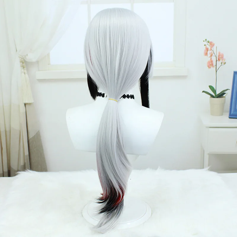 Wig Cosplay Anime Wig Cosplay Arlecchino Kualitas Tinggi Wig Cosplay Knave Fatui Rambut Sintetis Tahan Panas Hitam Putih