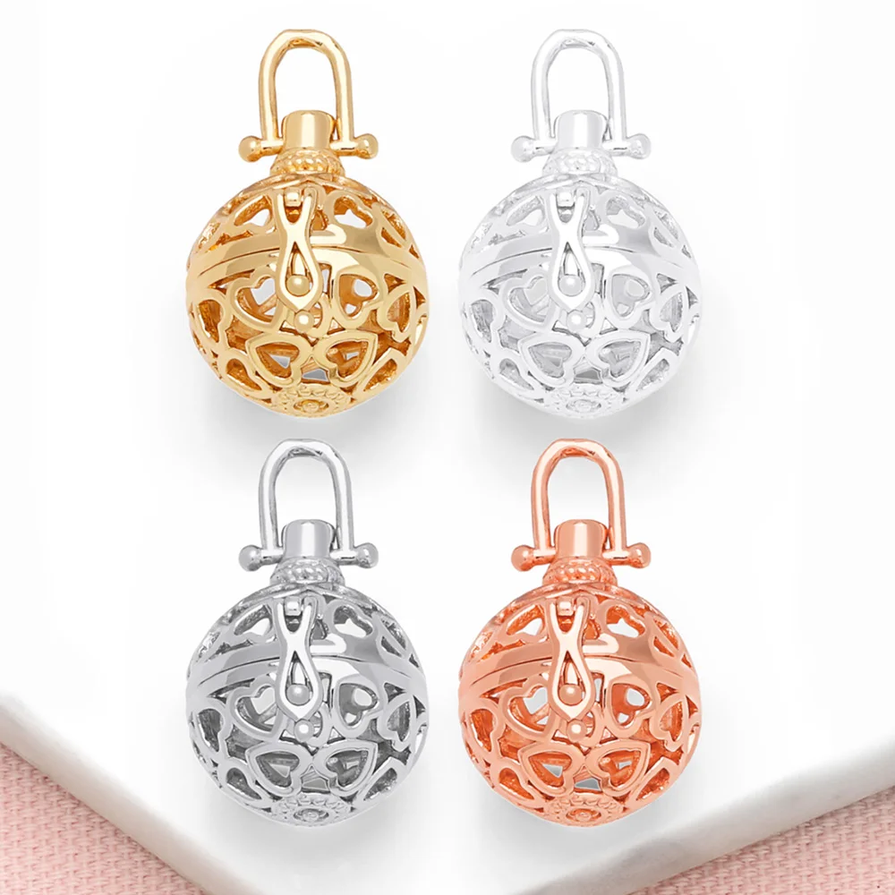 OCESRIO Retro Hollow Heart Harmony Ball Necklace Pendant for Pregnancy Women Copper Gold Plated Wishing Ball Jewelry pdtb407