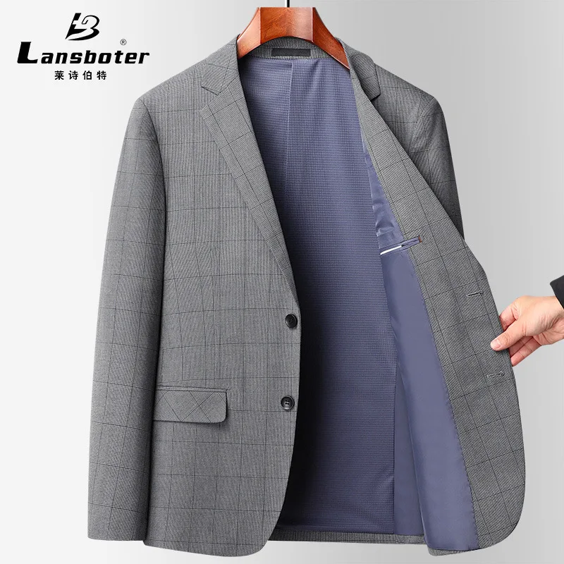 

Lansboter Grey Spring And Autumn Thin Men's Suit Non-iron Slim Fit Medium And Youth Checked Small Suitable For Leisure Business