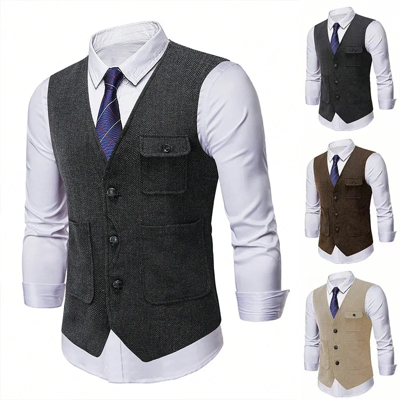 Men's Light Business Single-Breasted Large Pocket Button Vest Men 230202