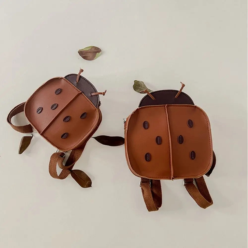 Ladybug Design Cartoon Ladybug Backpack Adjustable Straps PU Leather Kindergarten School Bags Waterproof Wear-resistant