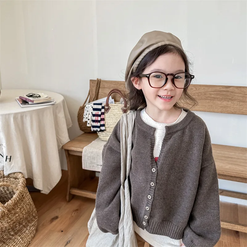 2025 Autumn Children's Sweater Cardigan Top Knitted Sweater for Boys and Girls Children's Clothing Korean Japanese Edition