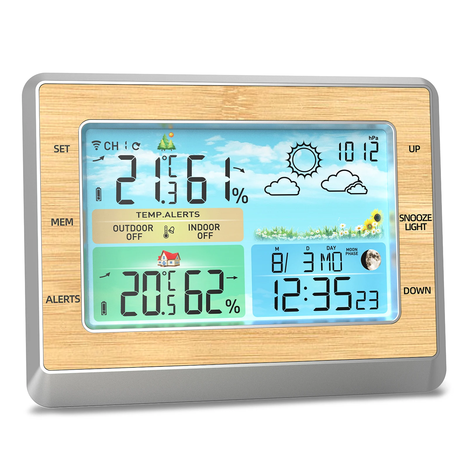 Weather Station Wireless Indoor Outdoor Thermometer 6 Inch Color LED Display Temperature Humidity Monitor with Barometric Press