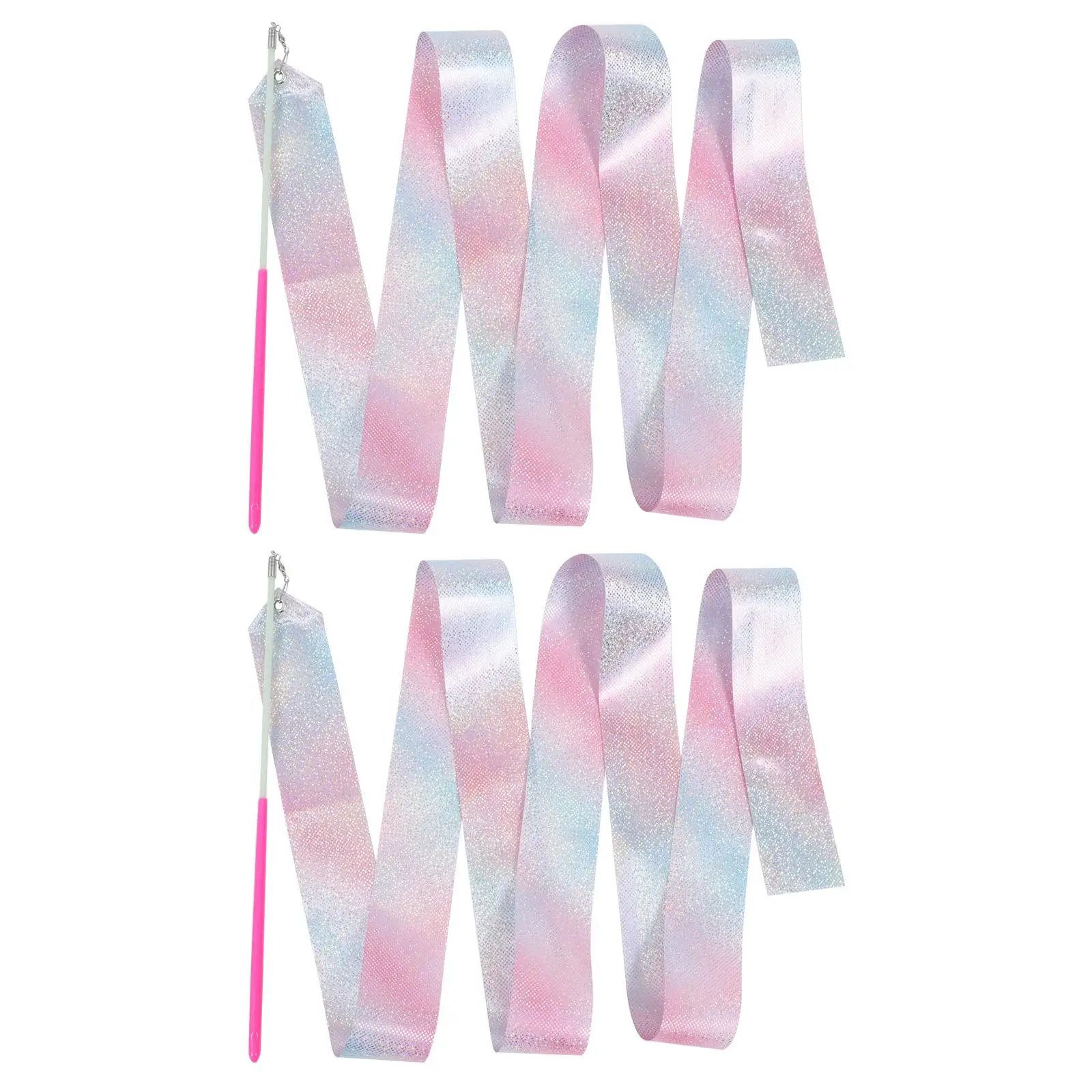 

2Pcs Colored Ribbon Dance Toys Polyester Streamers for Children Kids Gymnastics Pink Fitness Rhythmic Activity Props