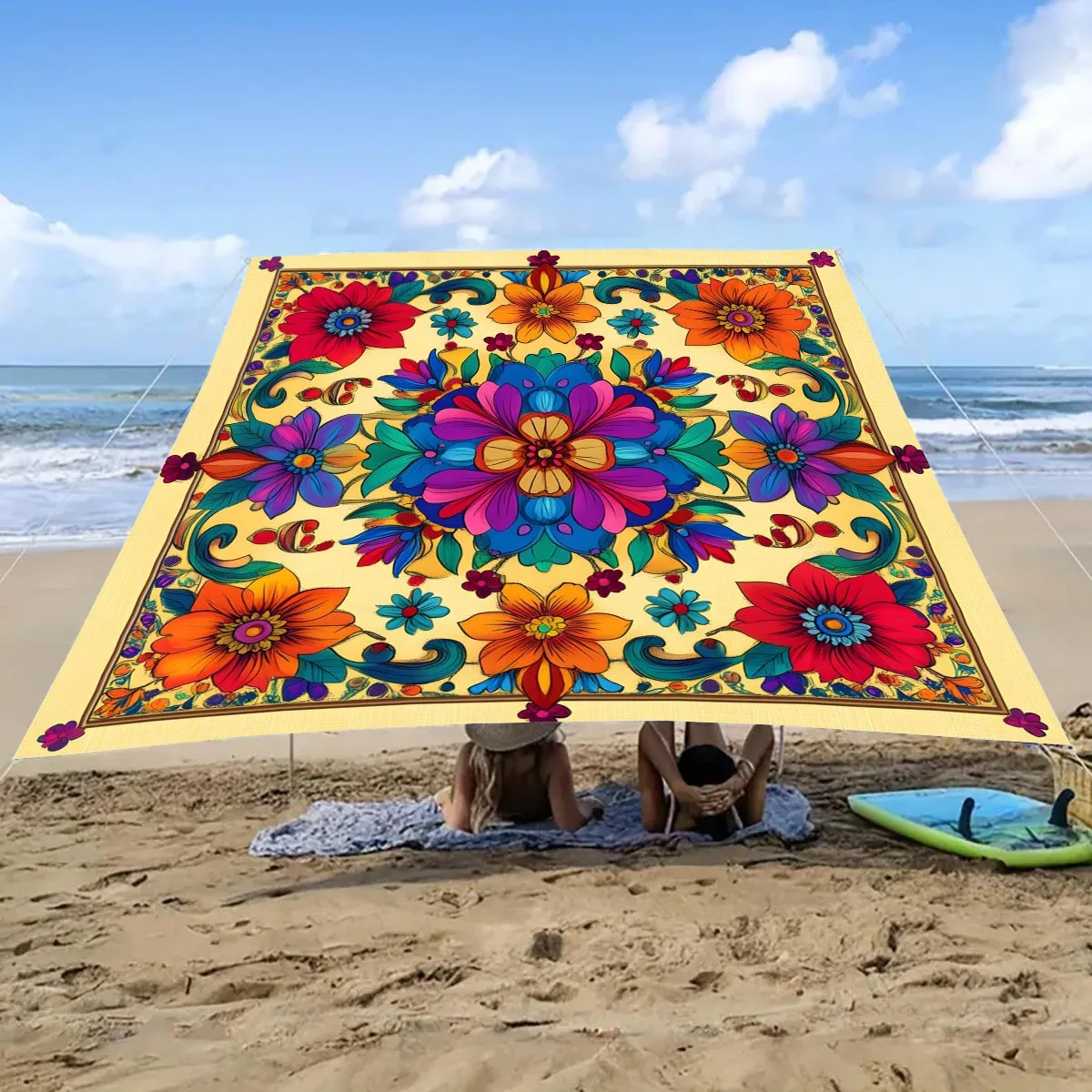 Color Flower Camping Sunshade Tent Camping Tarpaulin Picnic Cover Portable Village BeachCamping Tent Terrace Decor Ceiling Cloth image 5