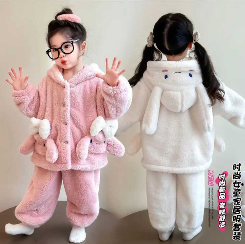 

Sanrio My Melody Girls Pajama Children's Autumn Winter Thicken Pyjama Hooded Sleepwear Girl Home Clothes 2Pc Set Women Pajama