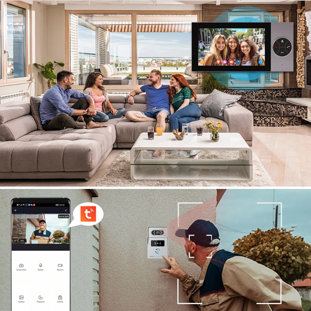 Sistema de timbre intercomunicador Visual Tuya, Control de acceso para el hogar, pantalla inteligente HD de 1080P, juego de monitoreo de Cable para Villa