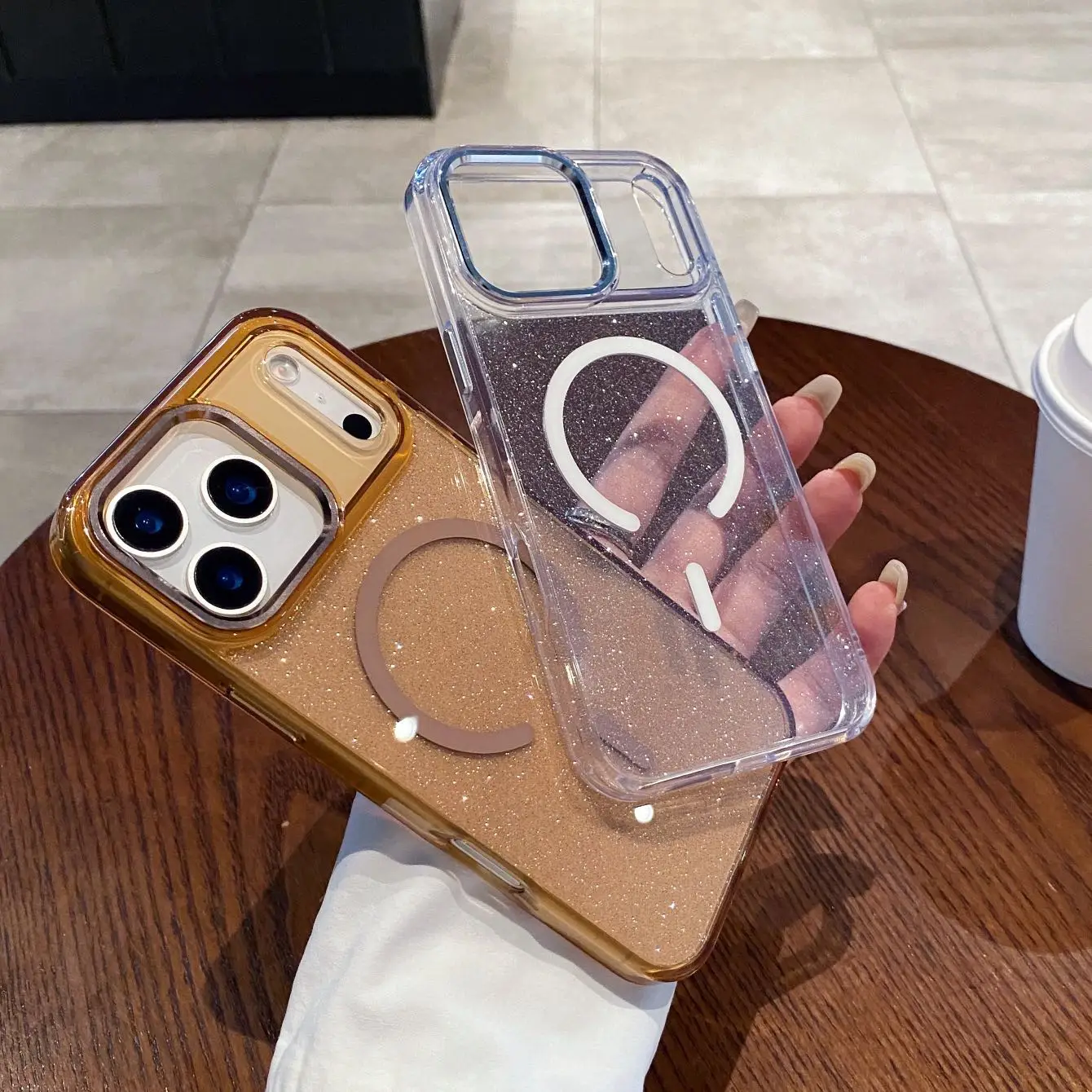 

Чехол для iPhone 17 Pro Max с прозрачным блестящим магнитным кольцом, противоударный, совместимый с iPhone 16, 15, 14, 13