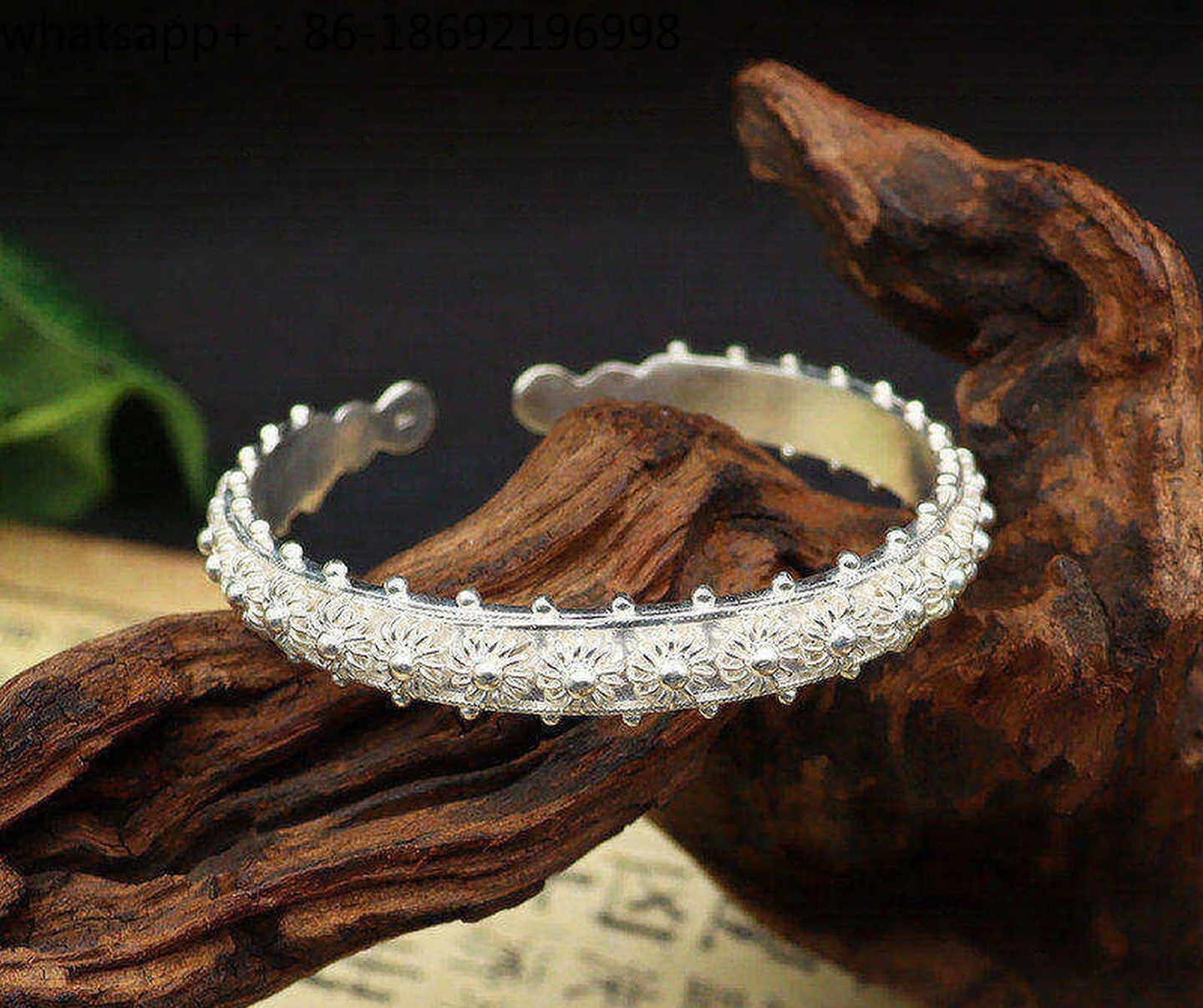 Pine Flower Embellished Moon, Silver Art Embroidery Sterling Silver New Chinese Filigree Foot Silver High-end Opening Bracelet