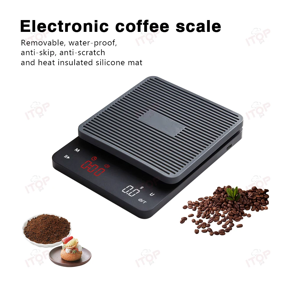 STLF JW 0.1g دقة ميزان المطبخ الإلكتروني مع الموقت للمقهى المنزل مكتب للإزالة غطاء سيليكون مقاوم للماء القهوة الرقمية