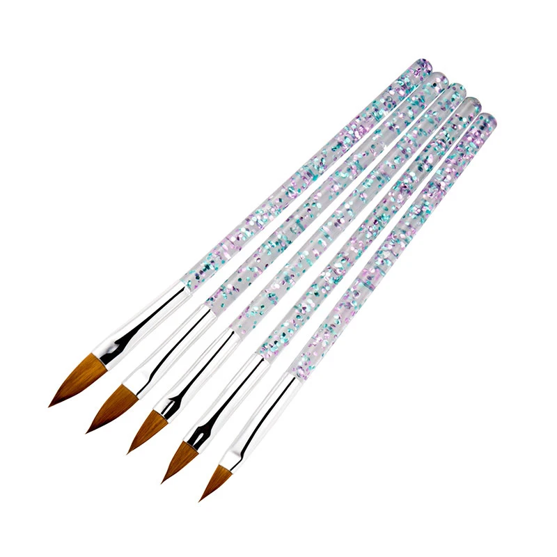 5종 네일 아트 브러쉬 세트 UV 젤 아크릴 네일 디자인 도구 네일 펜 3D 꽃 조각 디테일링 크리스탈 핸들 (살롱용)