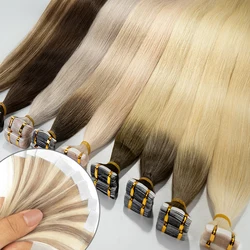 100% Real Human Hair Straight Tape in Human Hair Extensions For Women Natural Adhesive Soft No Knots 18-30 Inches Novel Colorful