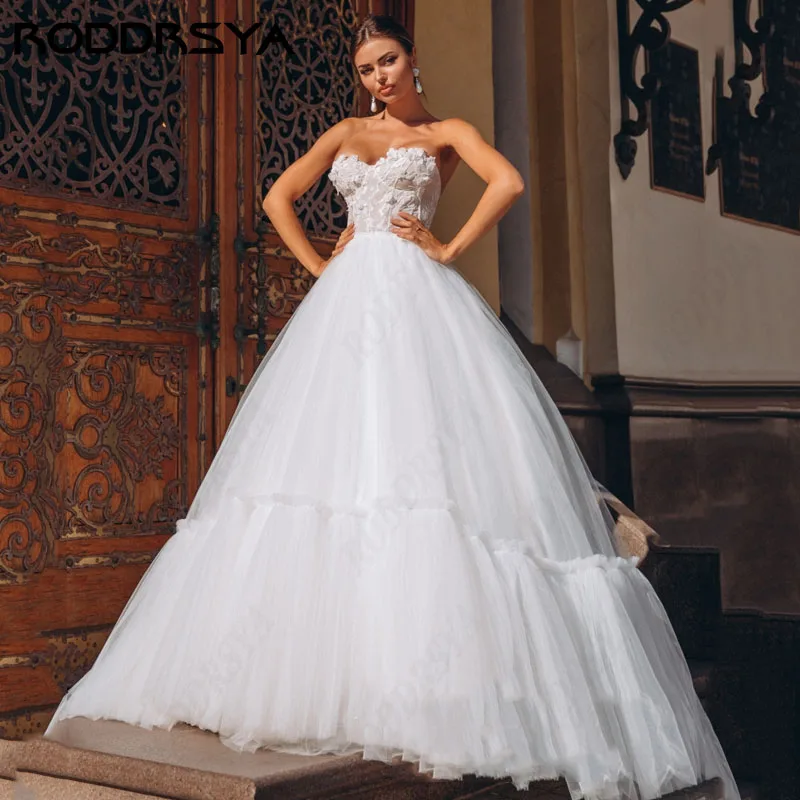 RODDRSYA Princesa A Linha Vestidos De Casamento Lace Strapless Para Mulheres Suknia ślubna Mangas destacáveis vestido de noiva boda 2024 Princesa A Linha Vestidos De Casamento Lace Strapless Para Mulheres Suknia ślubna