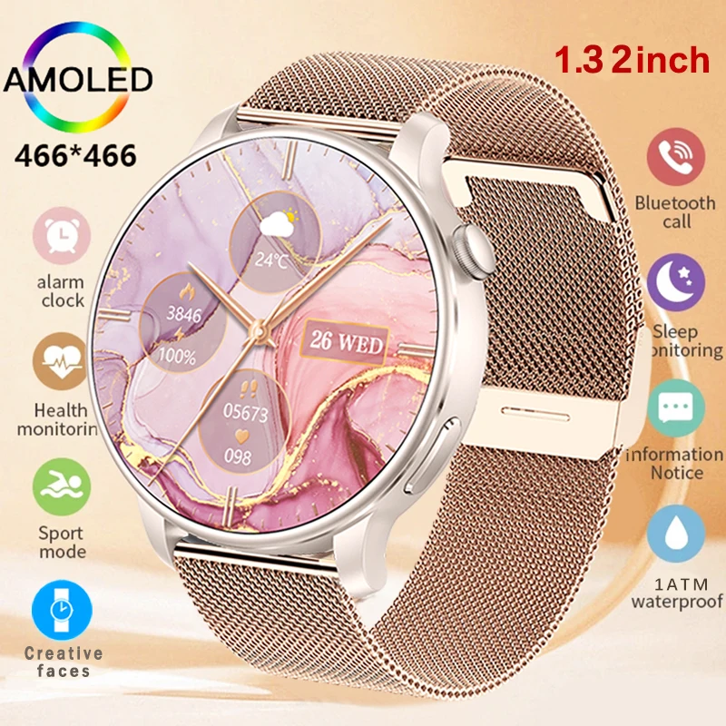 

2025 New Sports Smart Watch Lady 170+Sports Modes 1.32 AMOLED Full Touch HD Screen 1ATM Waterproof BT Call Women Smart Watch