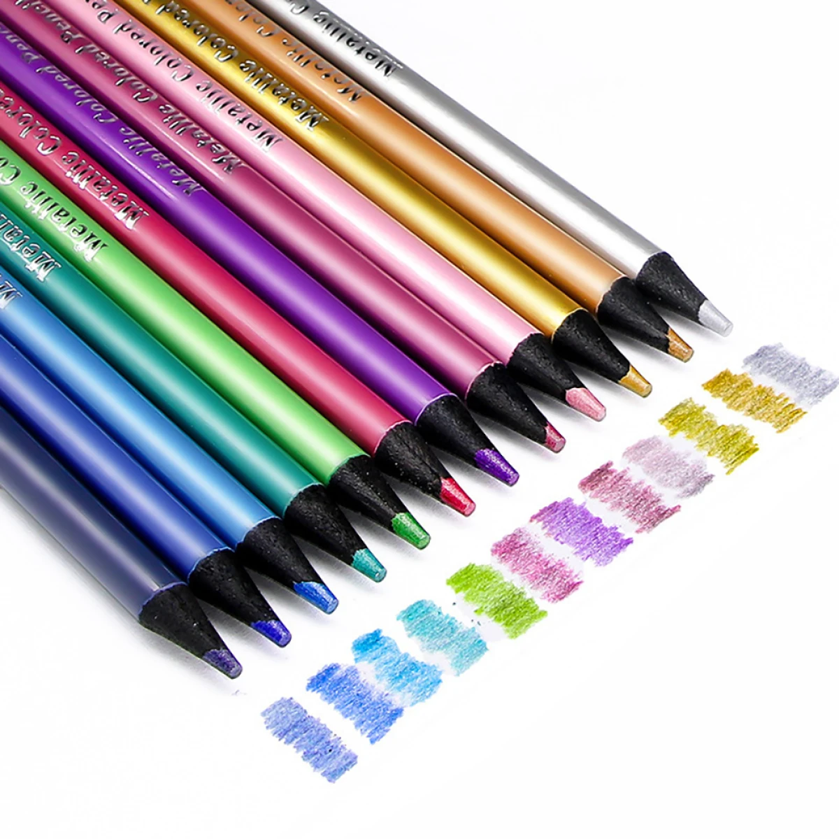 12 Color Metallic Colored Pencils Drawing Sketching Set Coloring Colour Pencils Brutfuner Profession Art Supplies For Artist