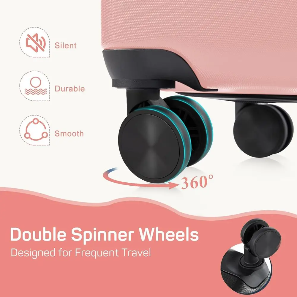 مجموعة أمتعة دوارة ذات هيكل صلب قابلة للتوسيع مع قفل TSA، وردي، مقاسات 20-28 بوصة #3