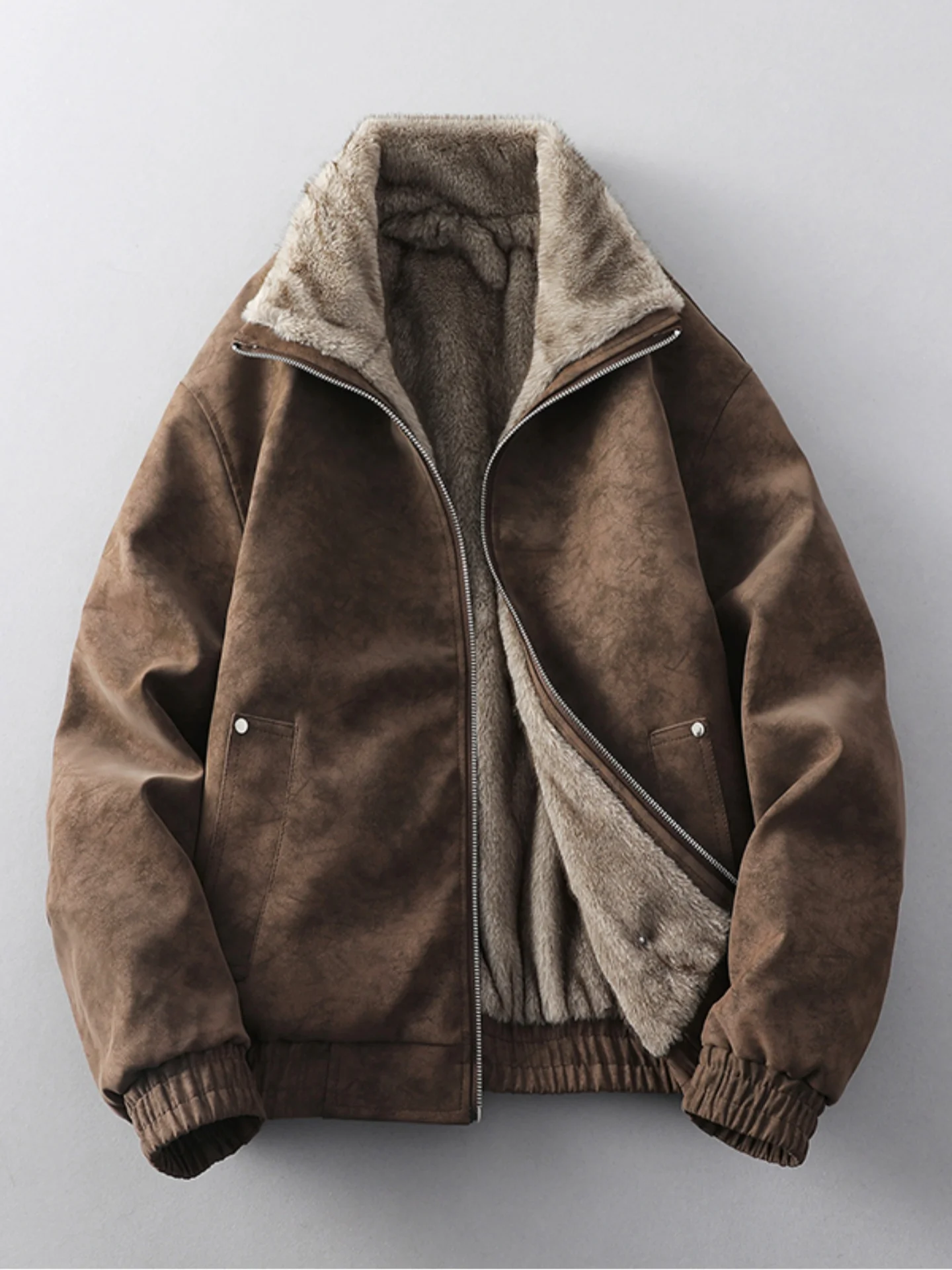 

Men's Double-Sided Wearable Mountain Eagle Jaet Faux Rabbit Fur Cotton Winter Thiened Fce Lined Stand Collar Cotton Coat