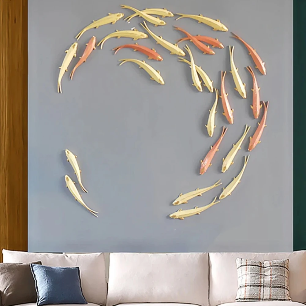 European Style Wall Decoration Three-dimensional Golden Fish Hanging Pendant Living Room Interior Hanging Fish Home Decoration