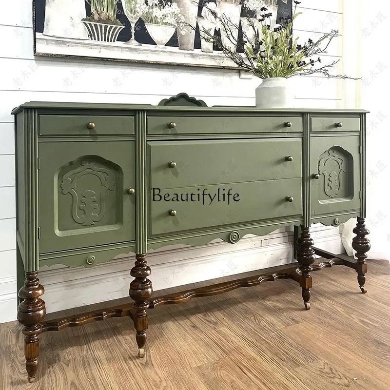 

yj15 French Retro Entryway Cabinet Small Apartment Integrated Shoe Cabinet American Style Home Living Room Solid Wood