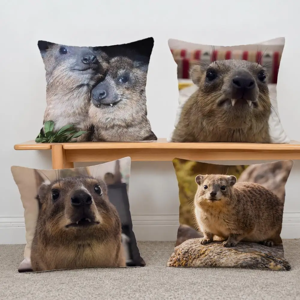 Cute Rock Hyrax Cushion Cover Short Plush Pillowcase, Sofa Bedroom Home Decor & Holiday Gift