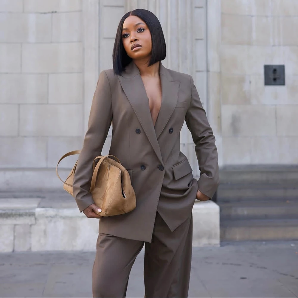 

Office Lady Suits Blazer Luxury Double Breasted Peak Lapel Slim Fit 2 Piece Jacket Pants Blazer Formal Women Outfits Costume