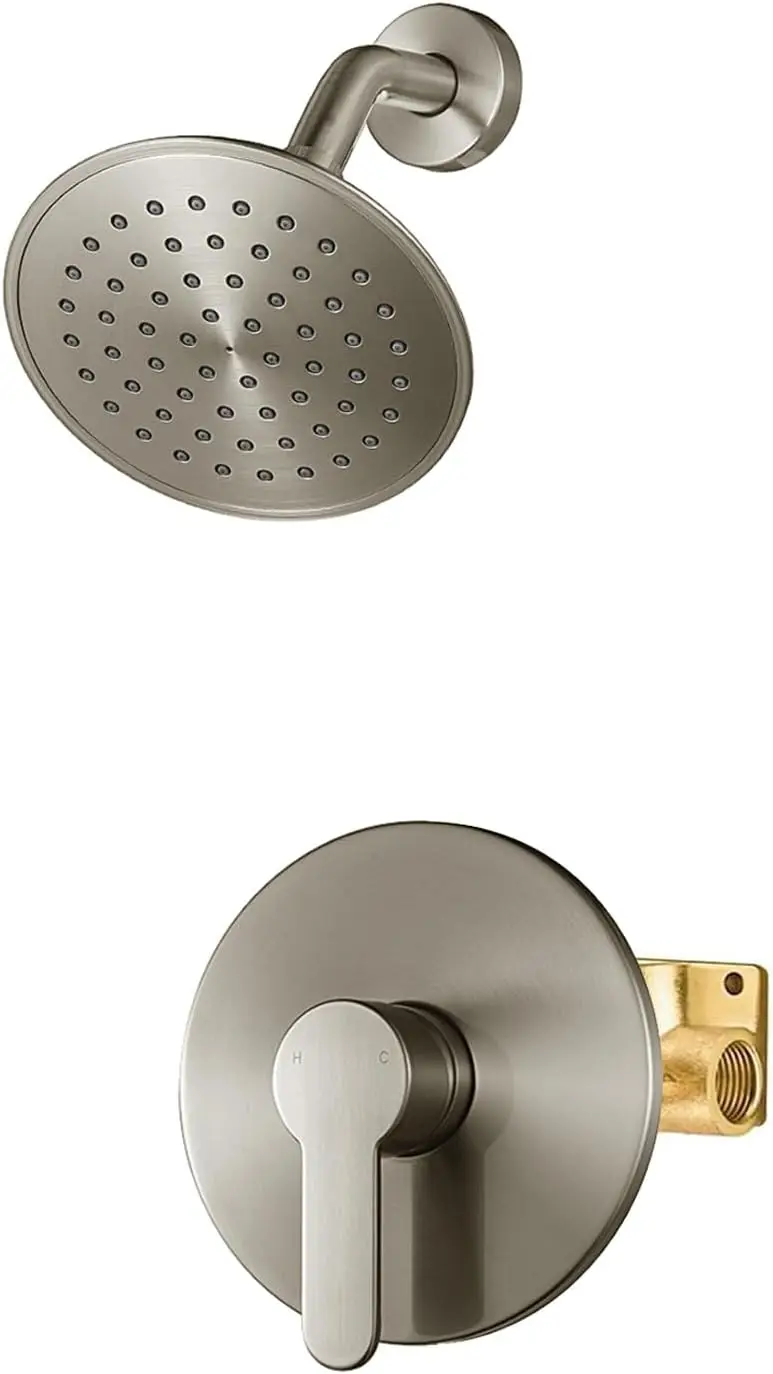 

Brushed Nickel Shower Faucet Set with 6-Inch High-Pressure Rain Showerhead and Durable Valve Kit