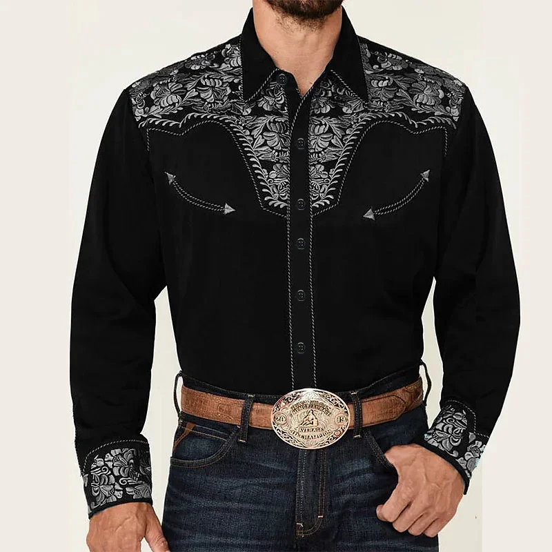 

Western tribal men's shirts, blue, pink, and black patterned tops, made of high-quality materials for parties, casual and fashio