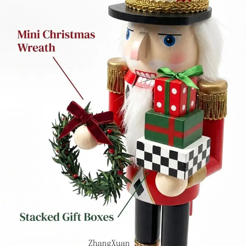 Tisch-Weihnachtsdekoration, Nussknacker-Statue mit Spielkartenanzug, bemalte hölzerne Soldatenfigur, flache Basis für 3 x – Detail 4