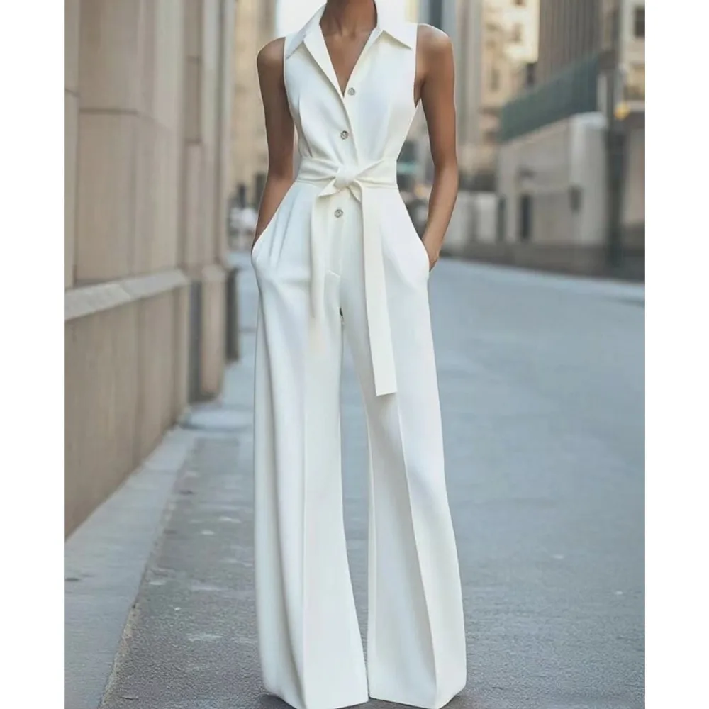 Women's Jumpsuit Solid Color Fashionable High-waisted Single-breasted Waisted Casual Commuting Workplace Business Sexy Rompers