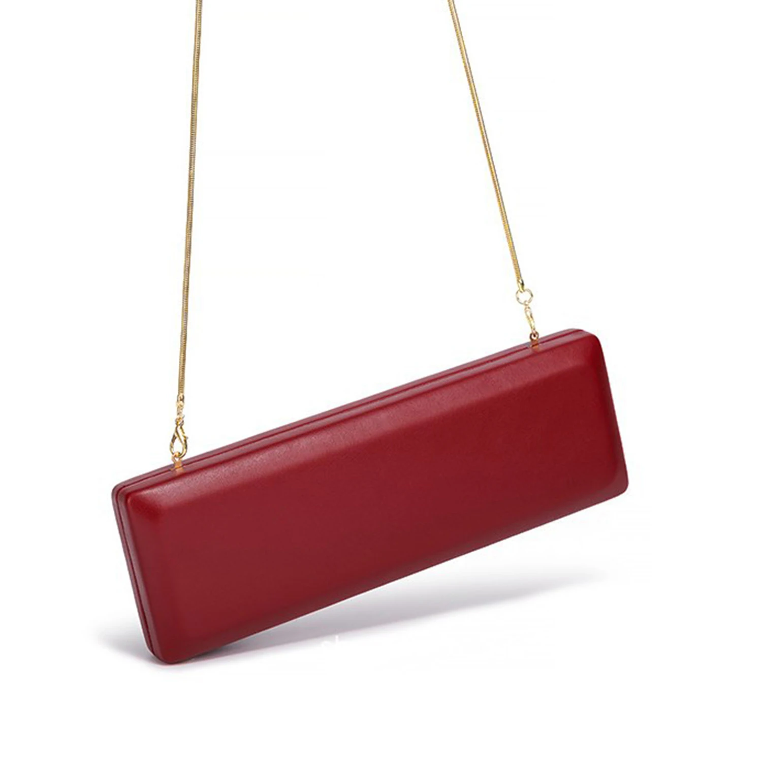 Elegant Red Evening Bag Minimalist Detachable Gold Chain Shoulder Bag Perfect for Evening Events, Weddings, and Formal Occasions view 2