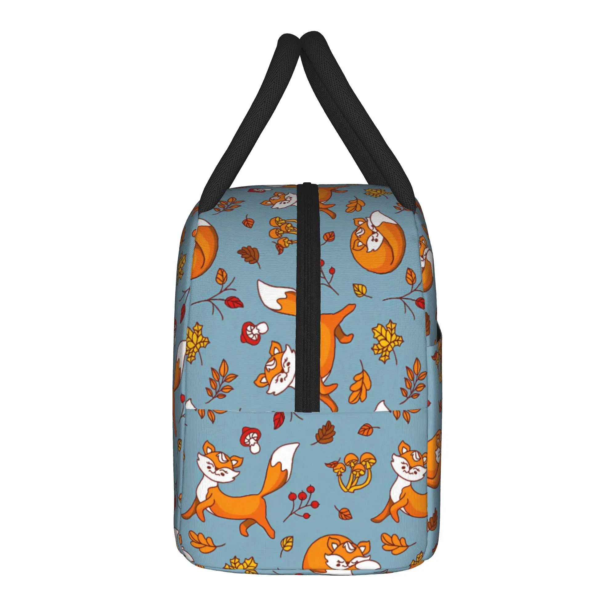 Cute Foxes Light Blue Autumn Pattern Lunch Bag  Lunch Box Child School Designer Cooler Bag Fun Waterproof Thermal Tote Handbags