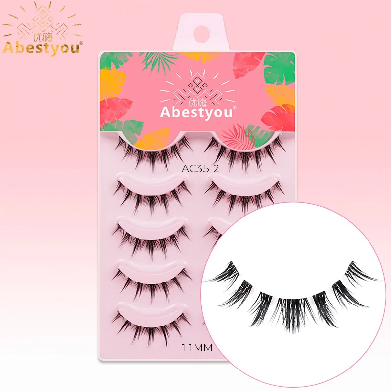 Abestyou اليدوية 8 مللي متر 5in1 واضح الفرقة قصيرة فو المنك ضوء لاش Cilios القط الثعلب العين كحل الرطب الطبيعي ماكياج رمش Wimpern #6