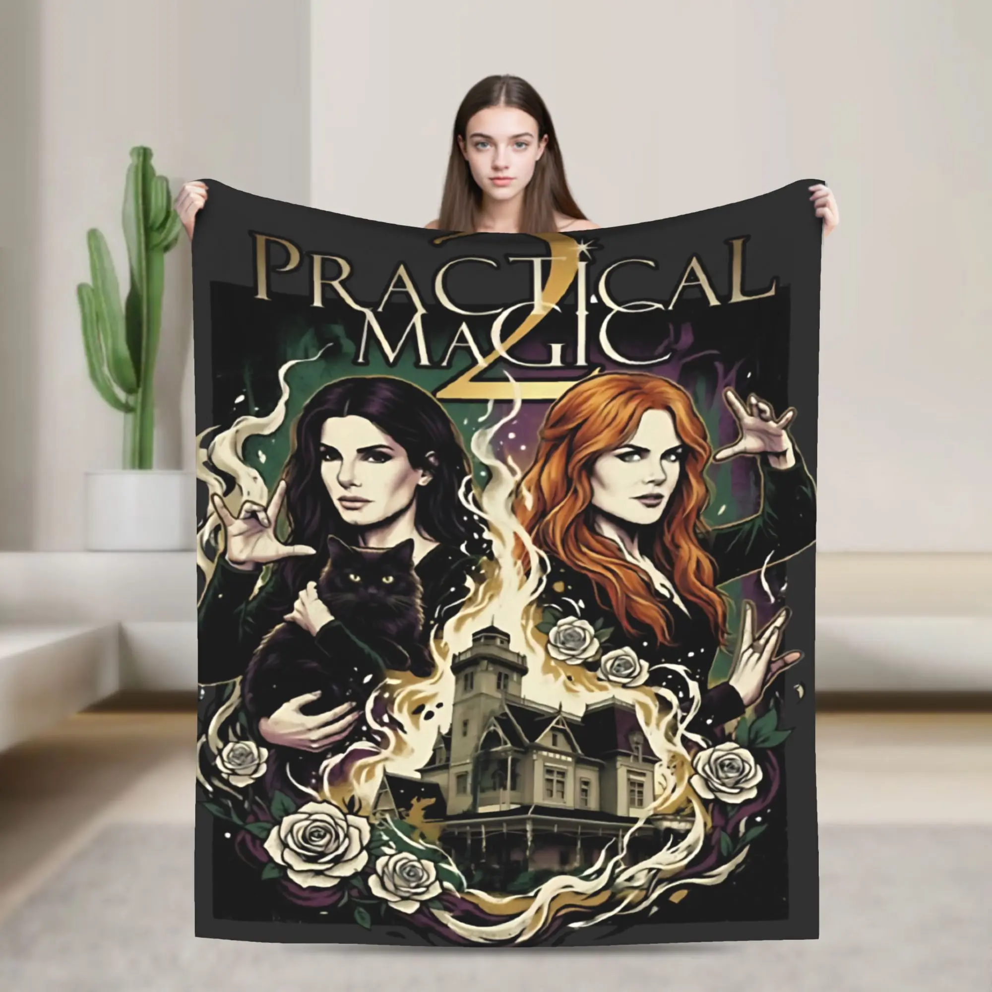 Cozy Practical Magic 2 Witchcraft Occult Gothic Witchy Black Cat Blanket Stuff  Throws And Blankets Flannel for Outdoor