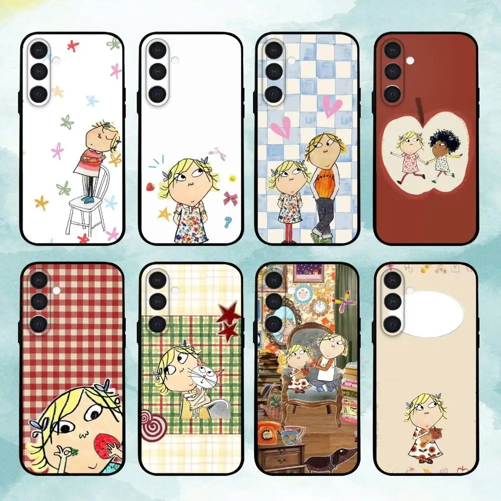 

Paper Cutting-Fabric Charlie and Lola Cartoon Phone Case For Samsung A73,72,71,A52,51,40,41,A22,A32,31,A13, Soft Black Shell