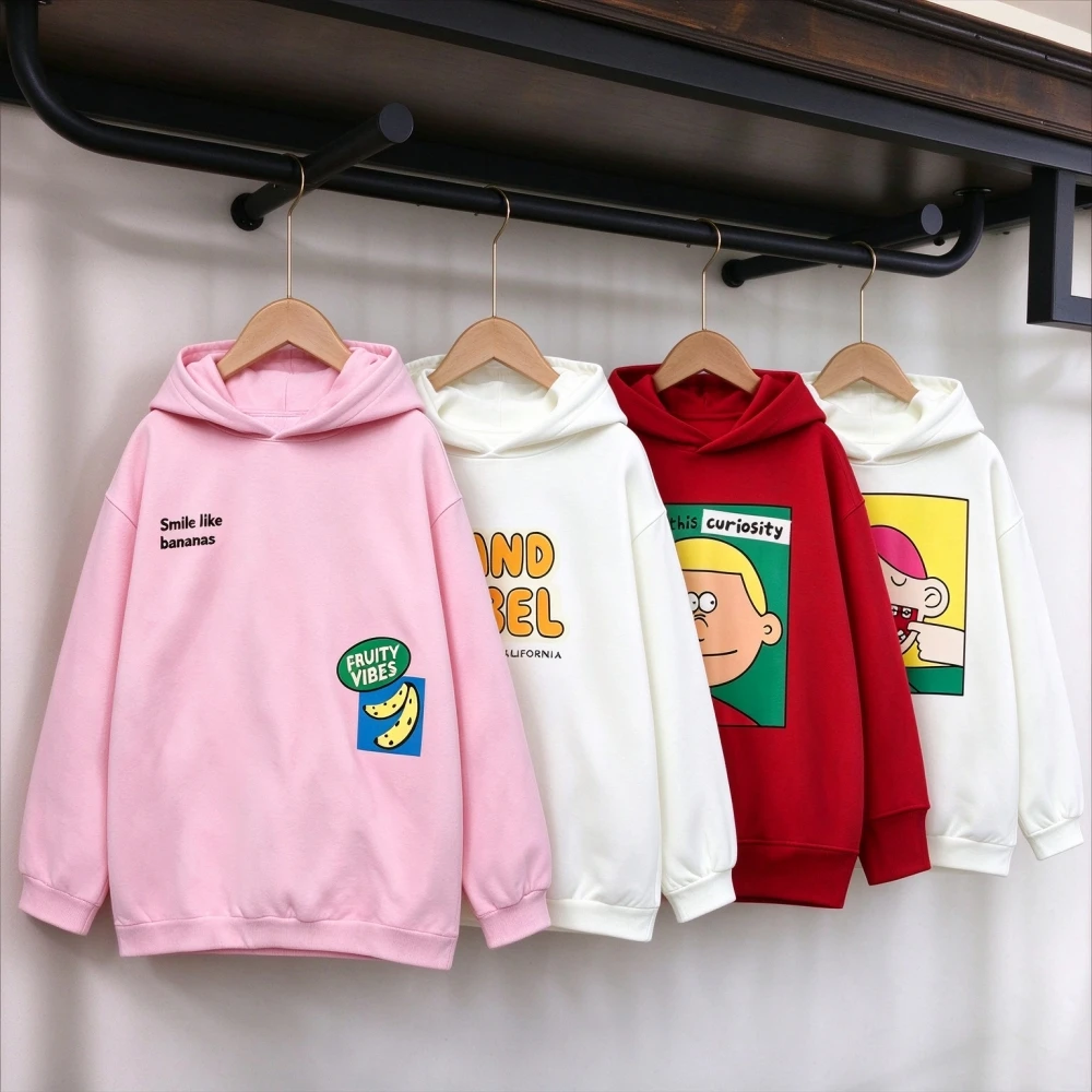 Kids Double Sided Hoodie Smiling Boys Girls Letters Banana Print Children Hooded Sweatshirt Pullover Autumn 2026 For Baby Wear
