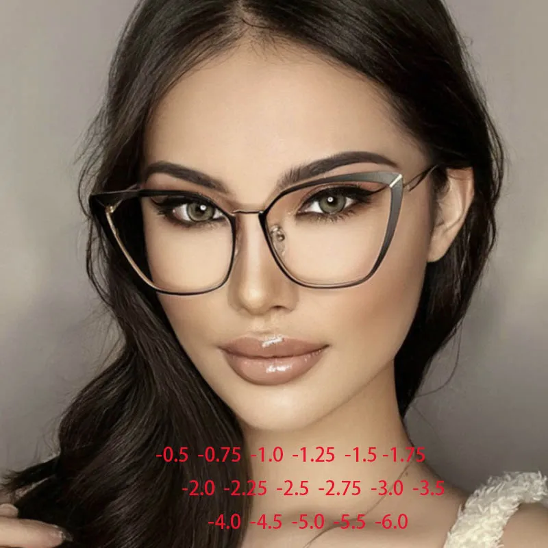 

Big Riangular Cat Eyes Frame Clear Lens Glasses Simple Myopia Nerd Spectacles Degree -0.5 -1.0 -2.0 -3.0 -4.0 to -6.0