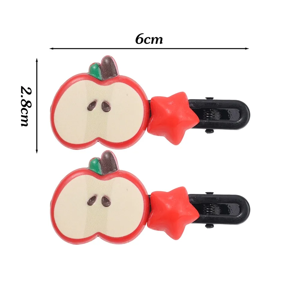 2/8 قطعة Y2K أبل ستار مقاطع الشعر الأحمر الراتنج منقار البط المشابك للنساء الفتيات Kawaii الحلو كول الجانب الانفجارات دبوس إكسسوارات الشعر #6