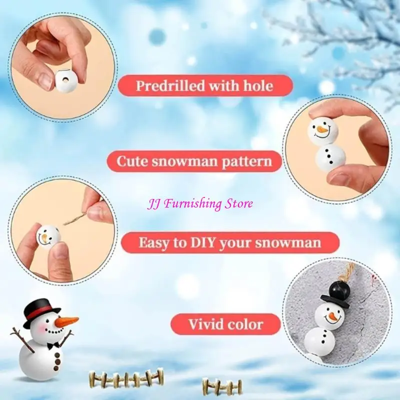A9LB Weihnachten Schneemann Holz Perlen Winterrunde Perlen Weihnachtsdruck DIY Handwerk