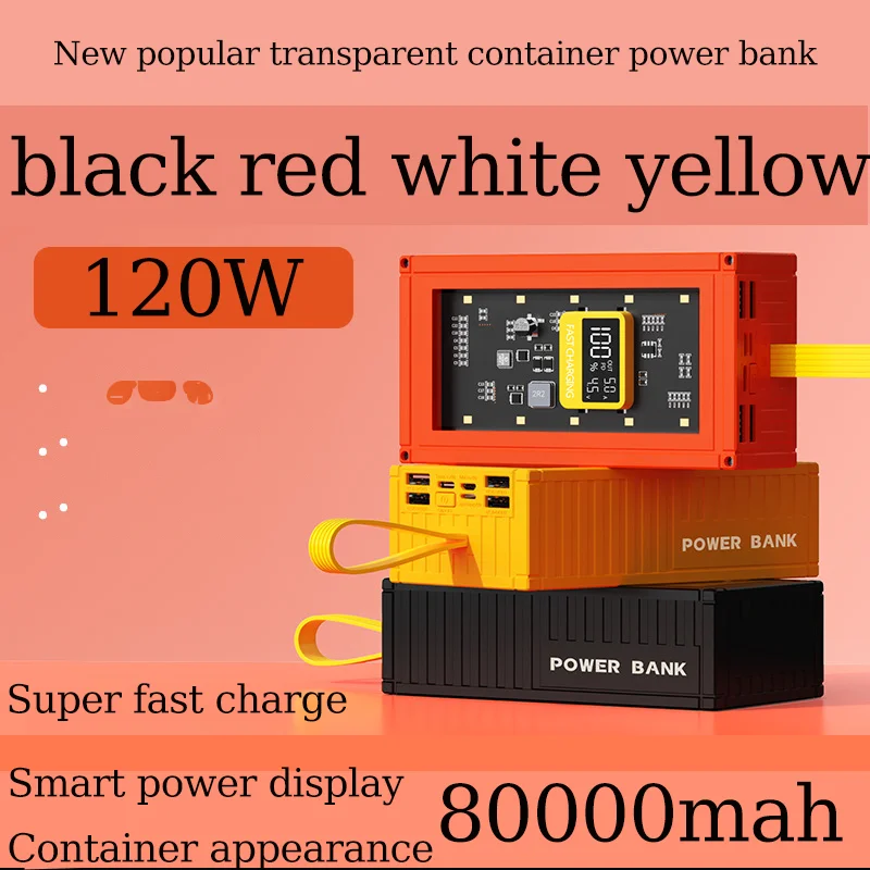 Power Bank 80000mah Transparent Mecha Digital Display Container Powerbank Fast Charging Outdoor Camping Auxiliary Battery Pack