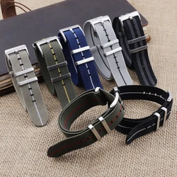 High Quality Men's French Troops Parachute Bag for Nylon Elastic Belt Watchband 18mm 20mm 22mm Watch Strap Silver Buckle