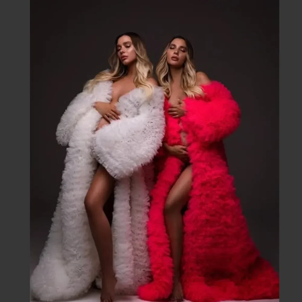 

Tulle Jacket Puff Sleeves Ruffles Trimmed Women Formal Jacket Outerwear Coat Fashion stage drag queen performance costumes