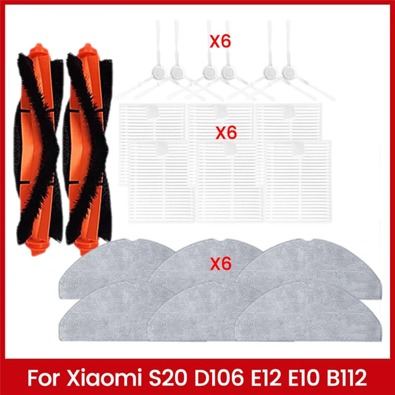 【Berserk】For Xiaomi S20 D106 E12 E10 B112 Vacuum Cleaner Replacement Parts Main Side Brush HEPA Filter Mop Cloth