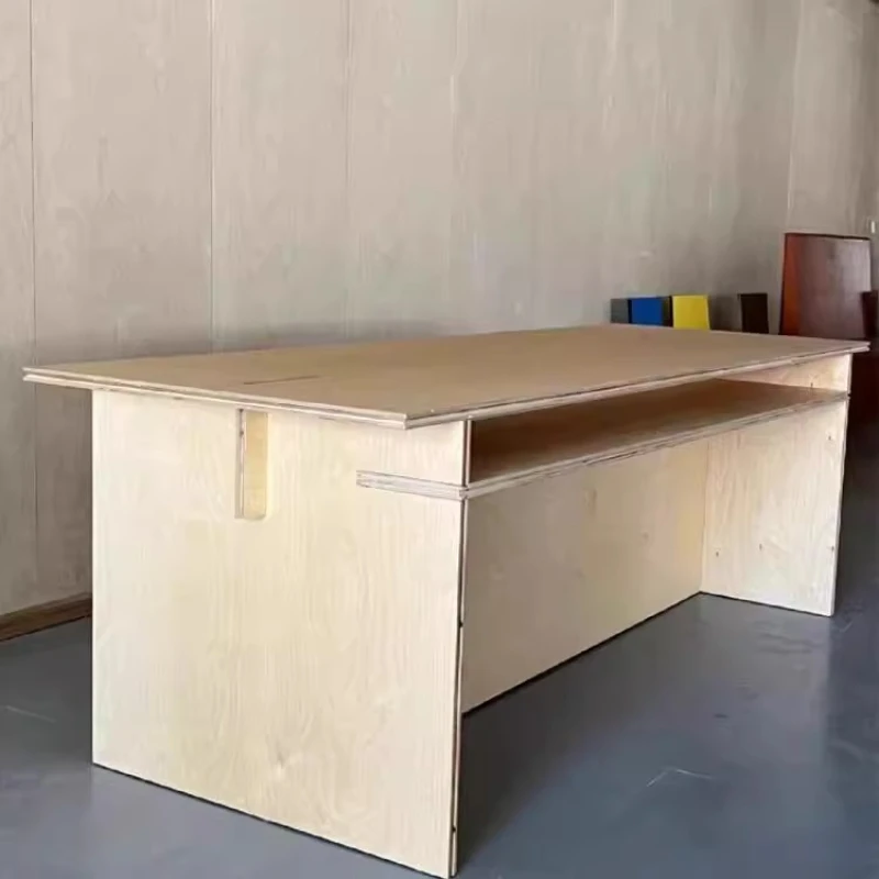 

Office computer desk Nordic company staff birch conference table rectangular solid wood minimalist desk