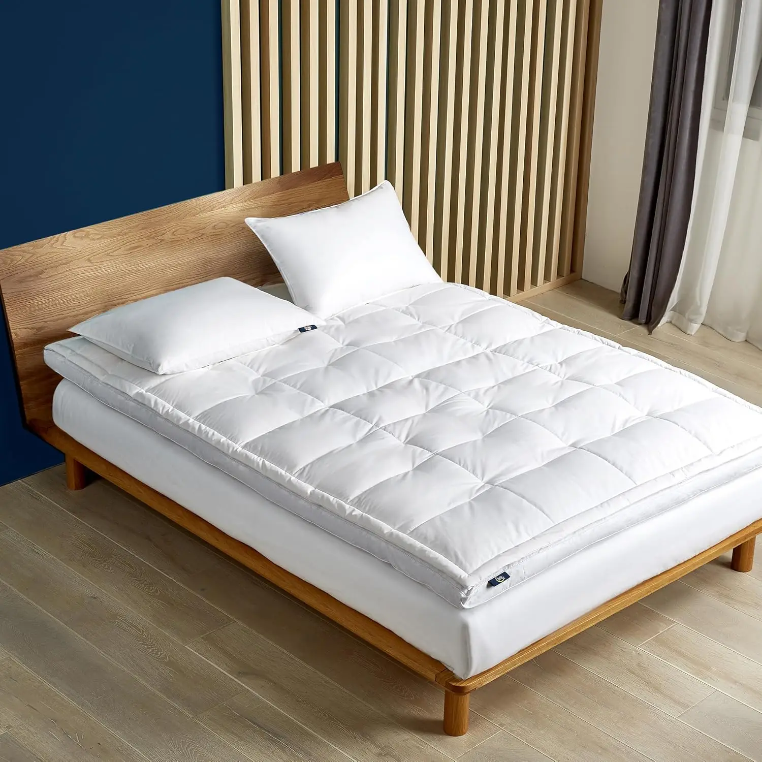 

Queen Size Feather Down Mattress Topper 2 Inch Ultra Soft 100 Cotton Pad White Support Bed