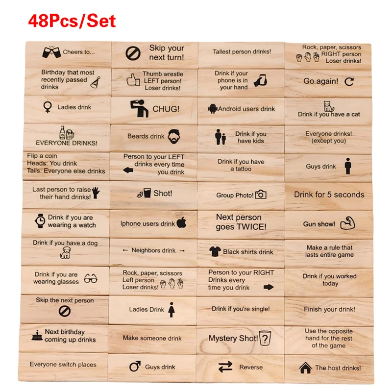 48 Pcs 나무 텀블 타워 게임, 성인용 게임, 성인용 커플 게임, 스태킹 나무 블록 게임