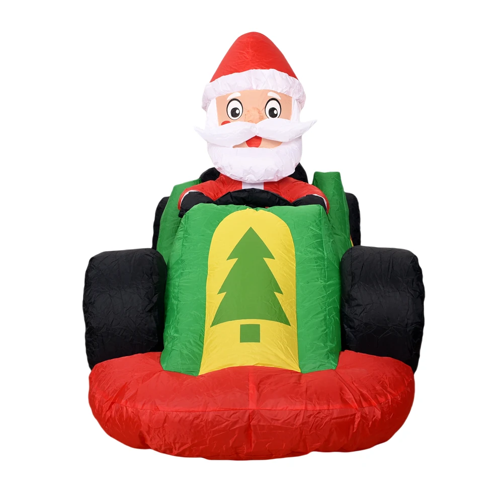 Kerst opblaasbare kerstman drive formule auto met LED-verlichting opblazen buitendecoratie voor vakantiefeest tuindecoratie